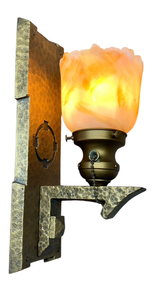 Hammered Arts and Crafts Wall Sconces with Bournique Shades circa 1916 #2512
