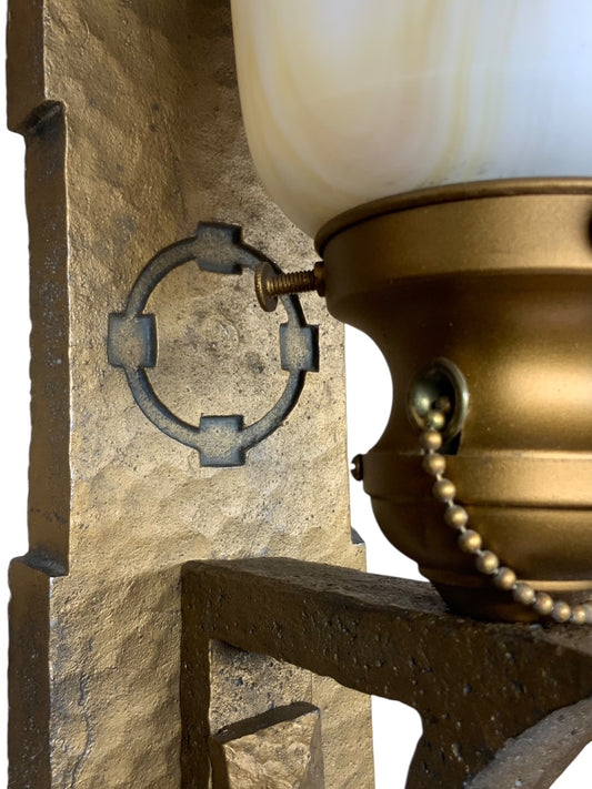 Hammered Arts and Crafts Wall Sconces with Bournique Shades circa 1916 #2512