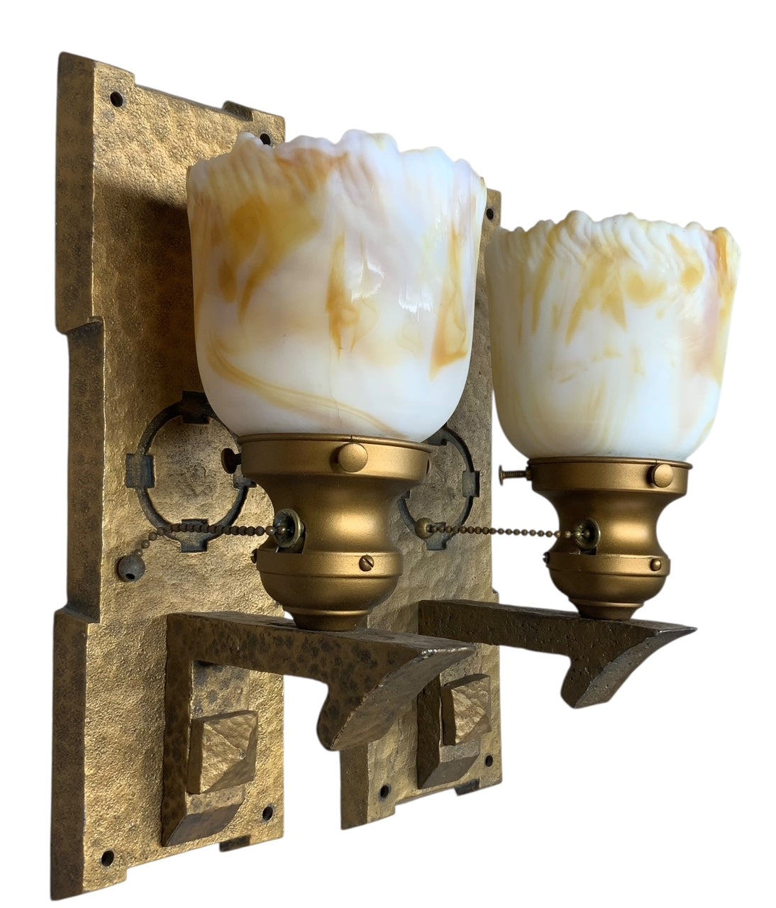 Hammered Arts and Crafts Wall Sconces with Bournique Shades circa 1916 #2512