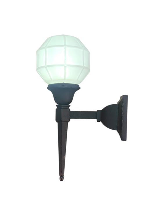 Black Long Tail Exterior Sconce with Milk Glass Shade #2568