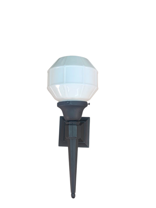 Black Long Tail Exterior Sconce with Milk Glass Shade #2568