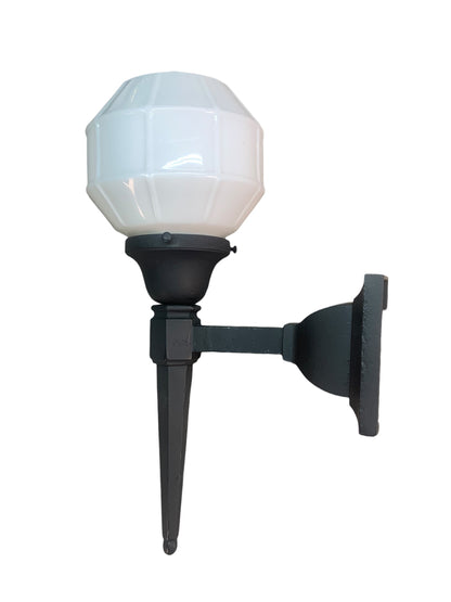 Black Long Tail Exterior Sconce with Milk Glass Shade #2568