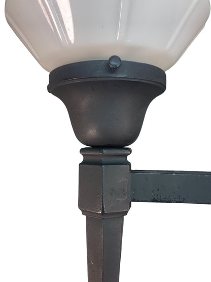 Black Long Tail Exterior Sconce with Milk Glass Shade #2568