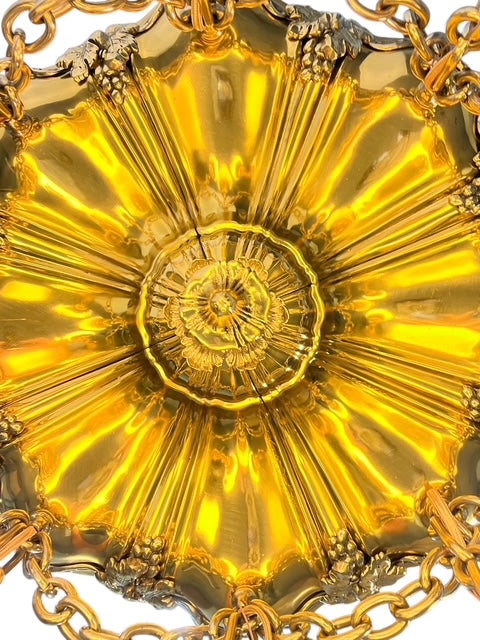 Polished Brass Sheffield Light with Grapevines and 8 Steuben Art Glass Shades #2564