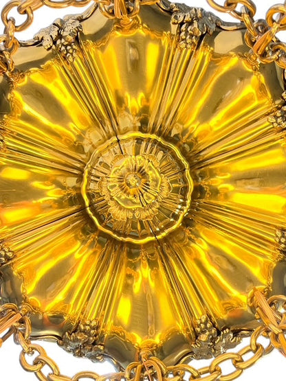 Polished Brass Sheffield Light with Grapevines and 8 Steuben Art Glass Shades #2564