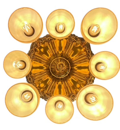 Polished Brass Sheffield Light with Grapevines and 8 Steuben Art Glass Shades #2564