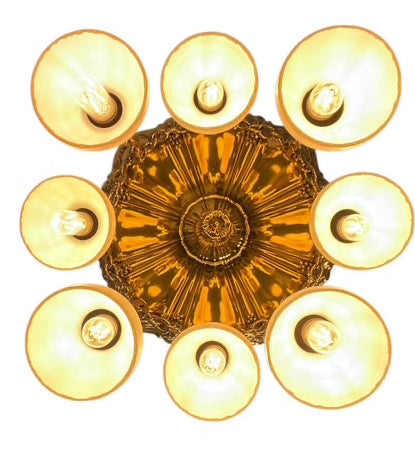 Polished Brass Sheffield Light with Grapevines and 8 Steuben Art Glass Shades #2564