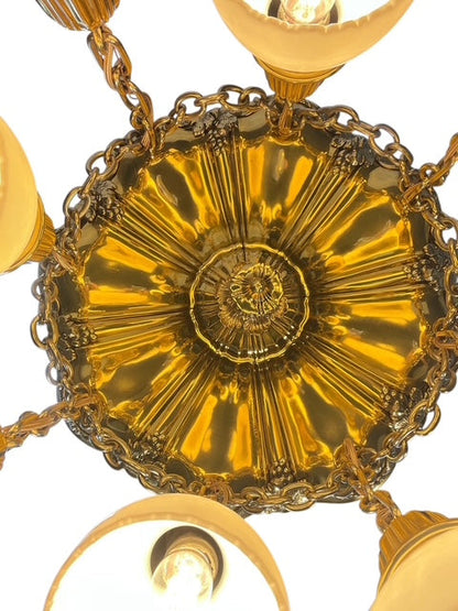 Polished Brass Sheffield Light with Grapevines and 8 Steuben Art Glass Shades #2564