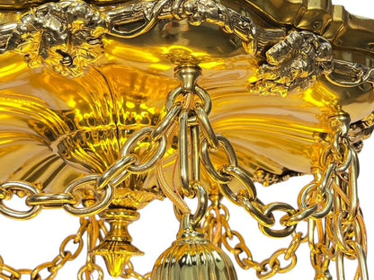 Polished Brass Sheffield Light with Grapevines and 8 Steuben Art Glass Shades #2564