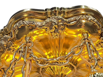 Polished Brass Sheffield Light with Grapevines and 8 Steuben Art Glass Shades #2564