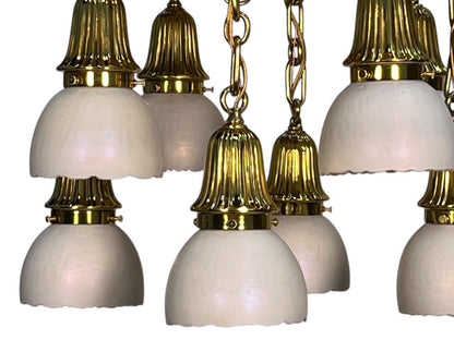 Polished Brass Sheffield Light with Grapevines and 8 Steuben Art Glass Shades #2564