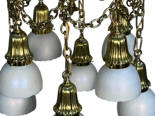 Polished Brass Sheffield Light with Grapevines and 8 Steuben Art Glass Shades #2564