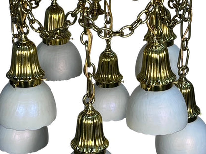 Polished Brass Sheffield Light with Grapevines and 8 Steuben Art Glass Shades #2564