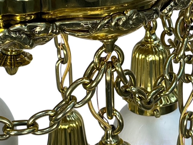 Polished Brass Sheffield Light with Grapevines and 8 Steuben Art Glass Shades #2564