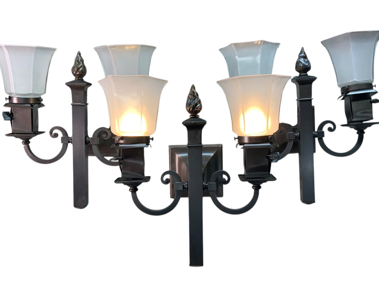 Set of Three Beardslee Arts and Crafts Sconces with Hexagonal Shades #2565