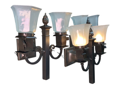 Set of Three Beardslee Arts and Crafts Sconces with Hexagonal Shades #2565