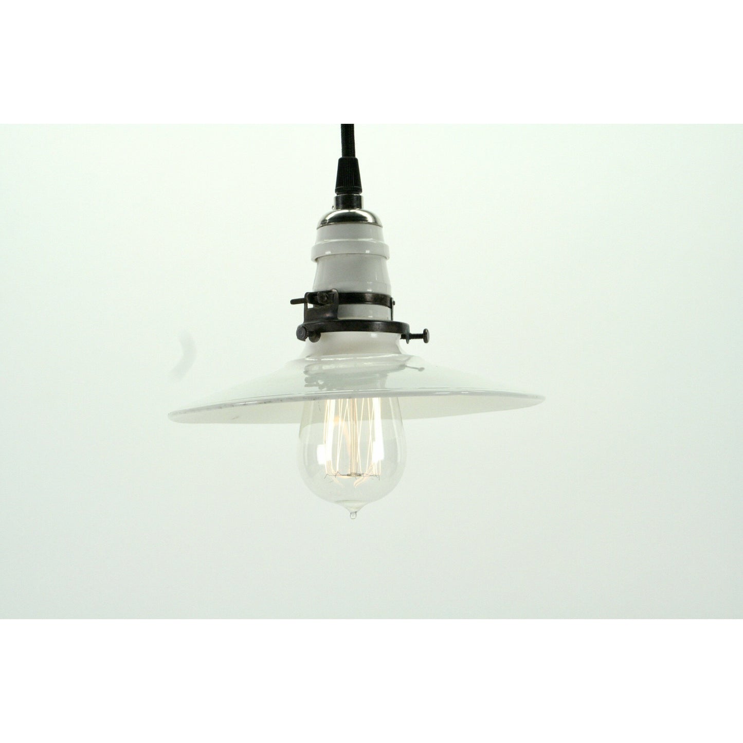 Small Utilitarian Milk Glass Flat White Pendant #2084