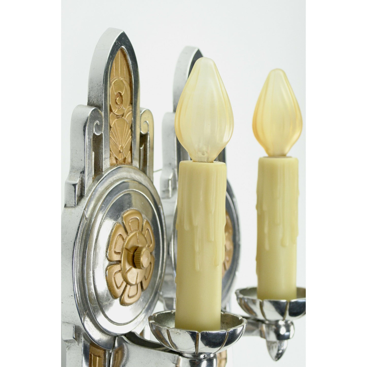 PAIR Polished Lincoln Art Deco Sconces #2106
