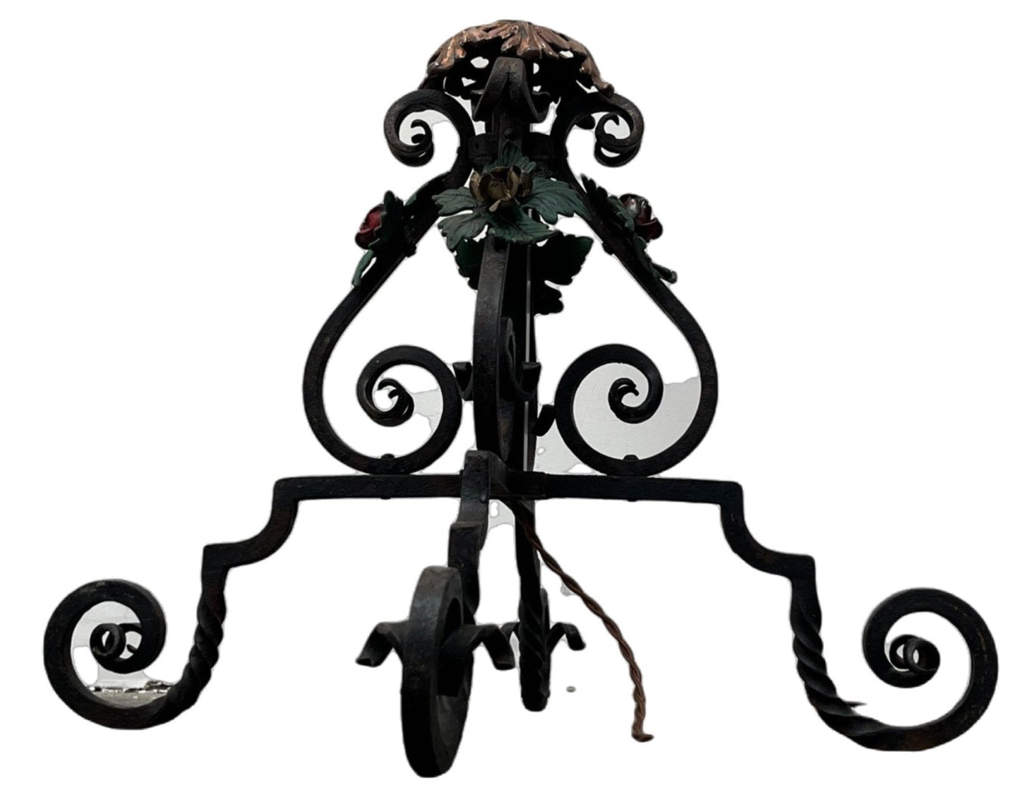 Elaborate Bent Brass and Wrought Iron Floor Lamp with Golden Mica Shade #2403