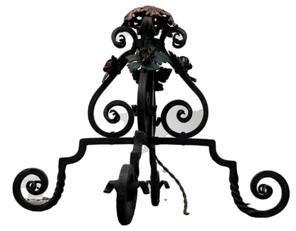 Elaborate Bent Brass and Wrought Iron Floor Lamp with Golden Mica Shade #2403
