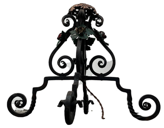 Elaborate Bent Brass and Wrought Iron Floor Lamp with Golden Mica Shade #2403