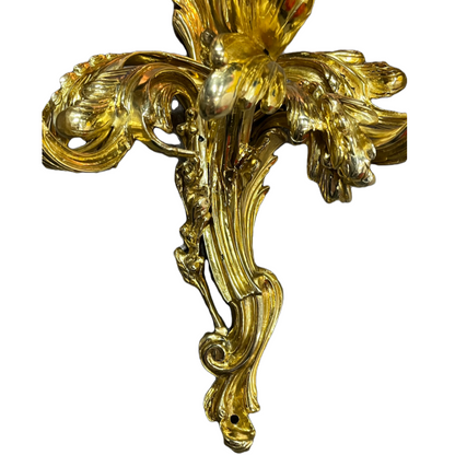 Antique Huge and Heavy Solid Cast Brass Baroque Revival 5-Light Sconces Polished and Lacquered with New Wiring and Candle Covers #2432