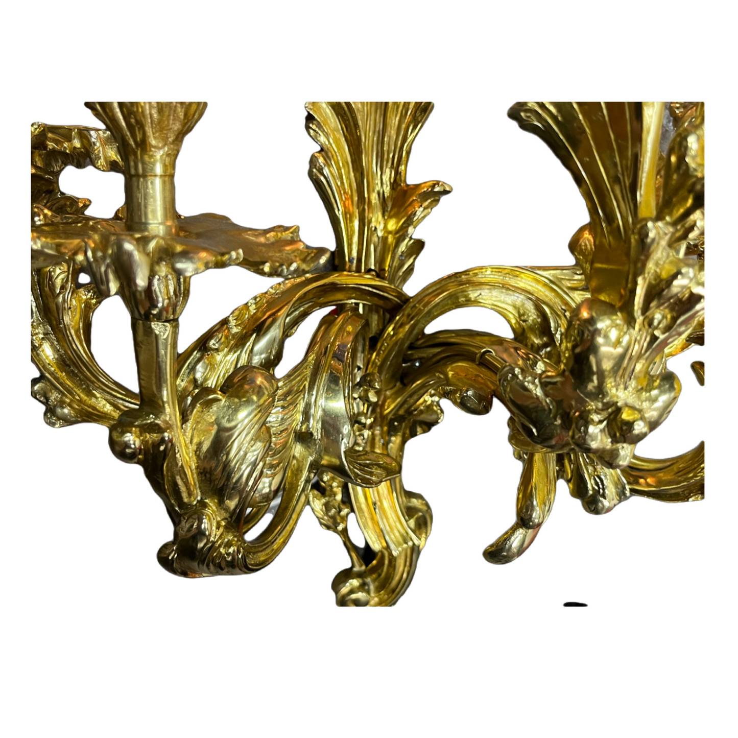 Antique Huge and Heavy Solid Cast Brass Baroque Revival 5-Light Sconces Polished and Lacquered with New Wiring and Candle Covers #2432