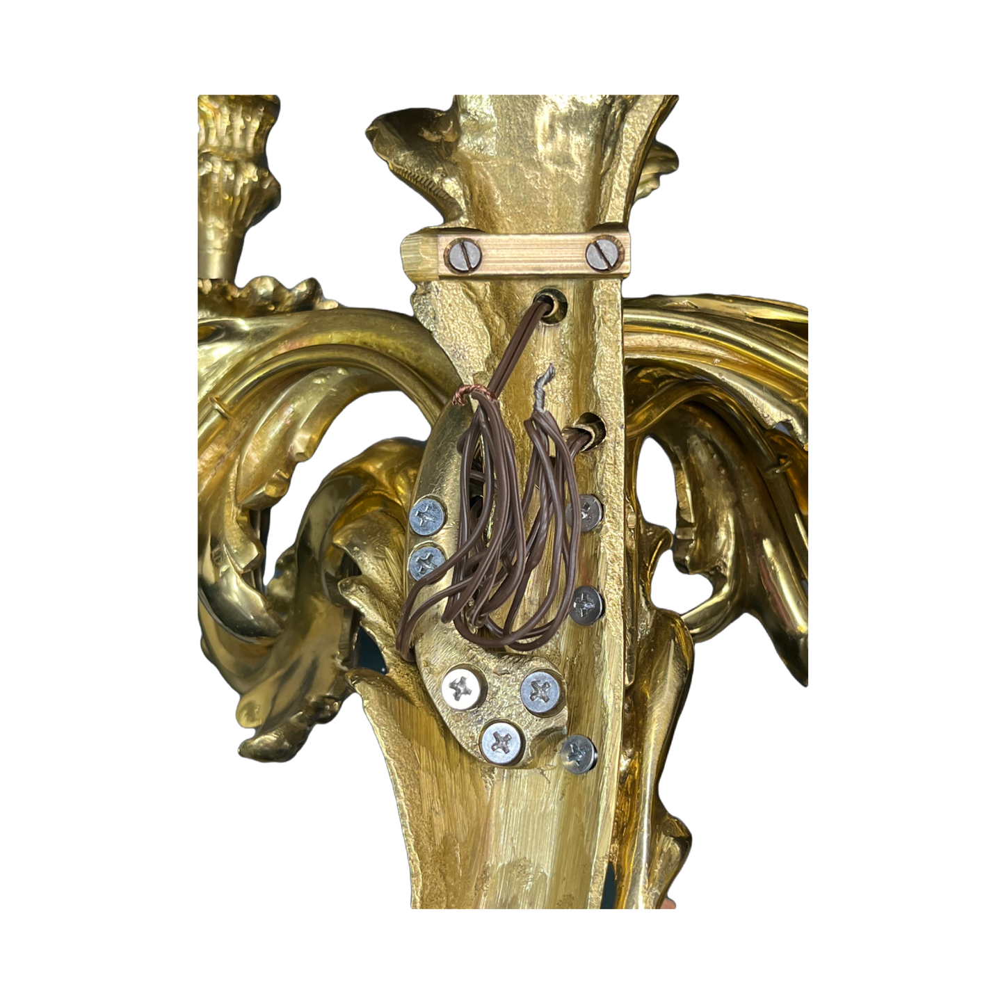 Antique Huge and Heavy Solid Cast Brass Baroque Revival 5-Light Sconces Polished and Lacquered with New Wiring and Candle Covers #2432
