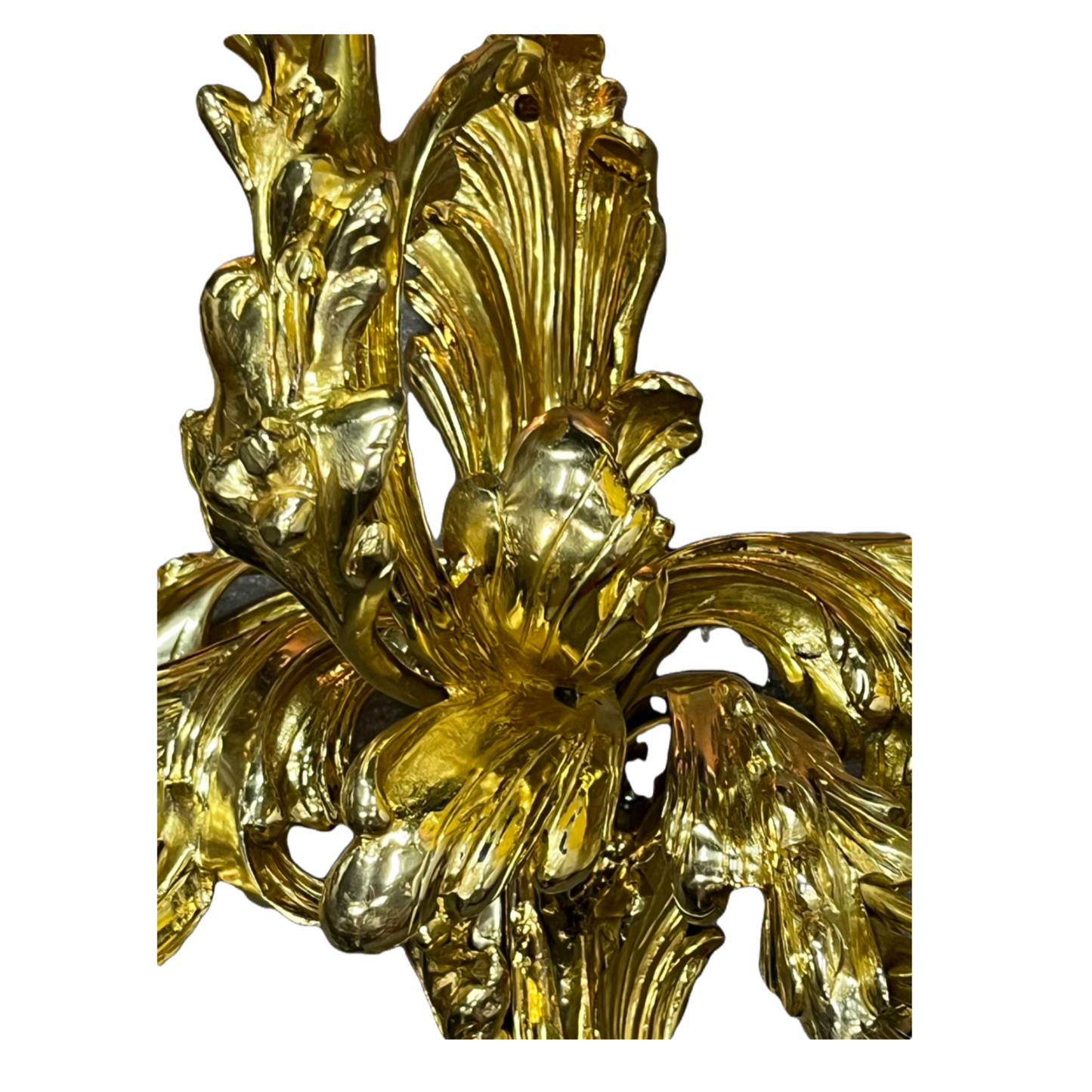 Antique Huge and Heavy Solid Cast Brass Baroque Revival 5-Light Sconces Polished and Lacquered with New Wiring and Candle Covers #2432