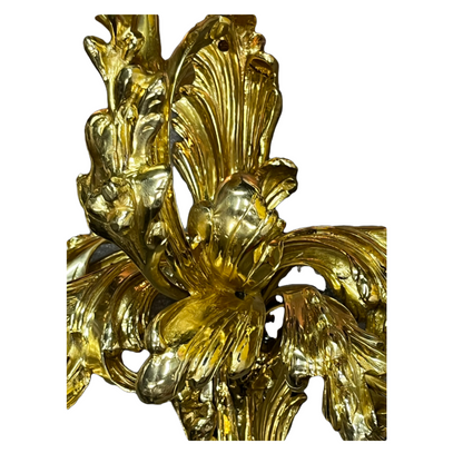 Antique Huge and Heavy Solid Cast Brass Baroque Revival 5-Light Sconces Polished and Lacquered with New Wiring and Candle Covers #2432