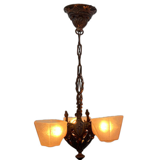 1932 "Norwich" 3 Light Slip Shade by Moe Bridges with Original Copper Finish #2434