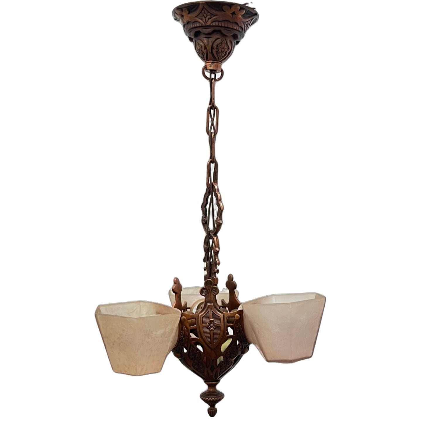 1932 "Norwich" 3 Light Slip Shade by Moe Bridges with Original Copper Finish #2434