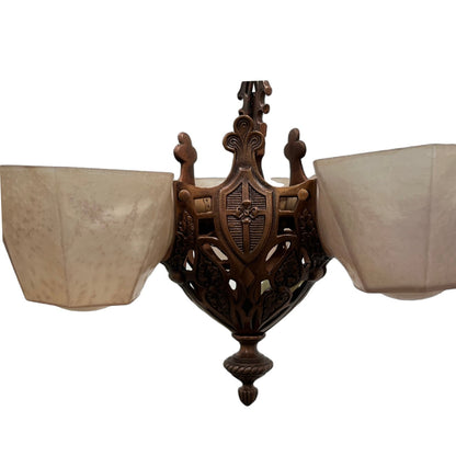 1932 "Norwich" 3 Light Slip Shade by Moe Bridges with Original Copper Finish #2434