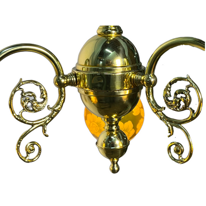Lovely Victorian 3 light Fixture with Etched Amber Glass Shades #2451