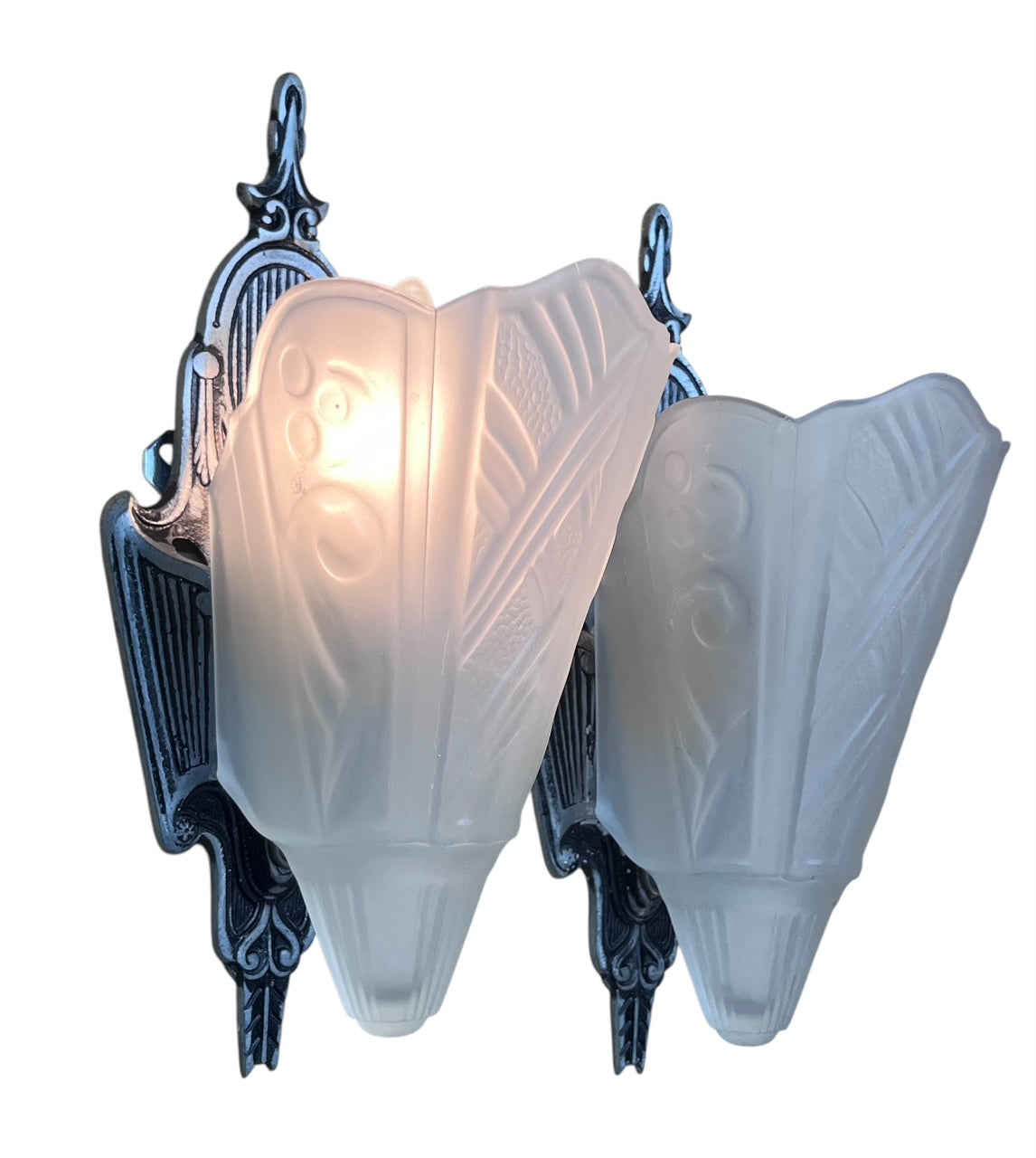 Art Deco Slip Shade Sconces by Globe Lighting in Silver and Black Original Finish #2532