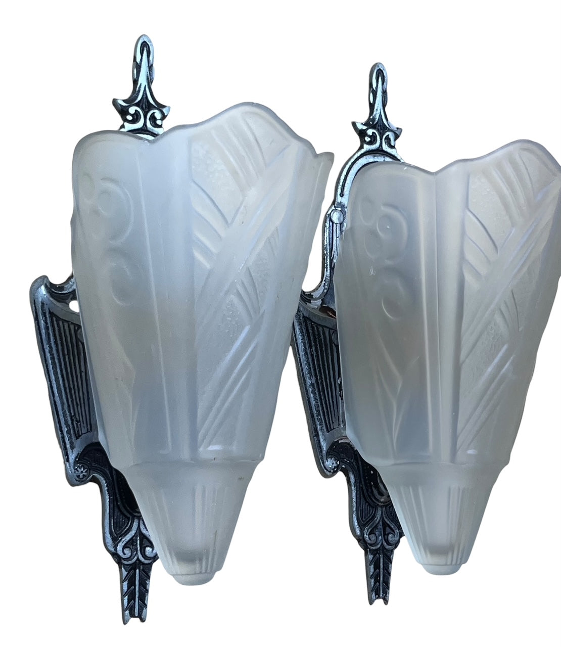 Art Deco Slip Shade Sconces by Globe Lighting in Silver and Black Original Finish #2532