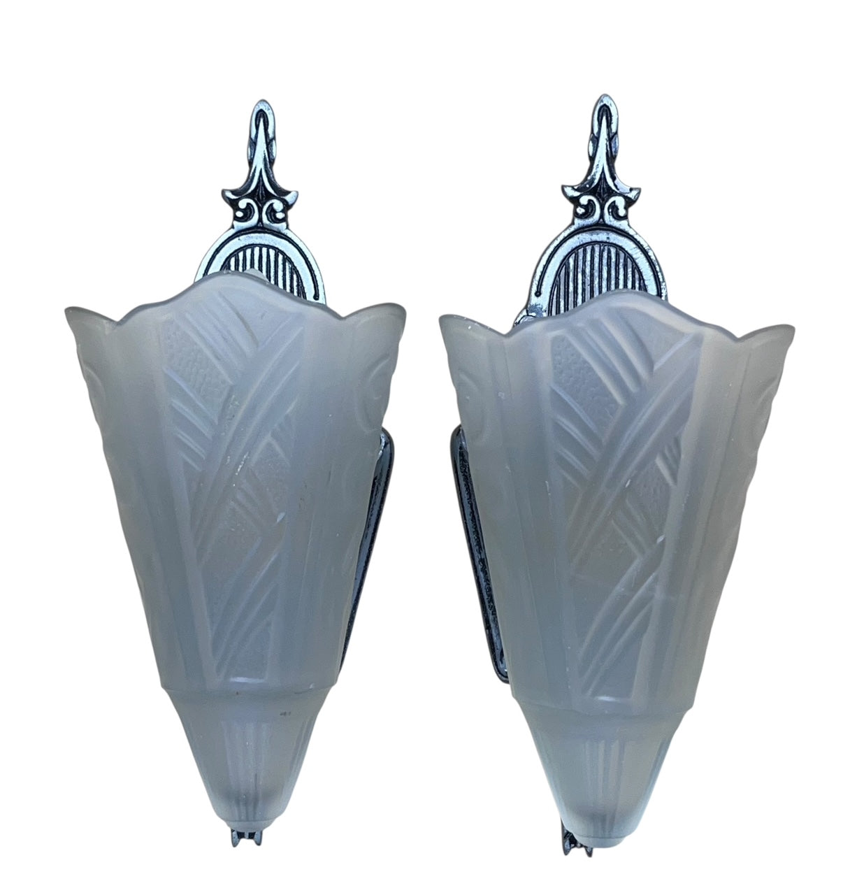 Art Deco Slip Shade Sconces by Globe Lighting in Silver and Black Original Finish #2532
