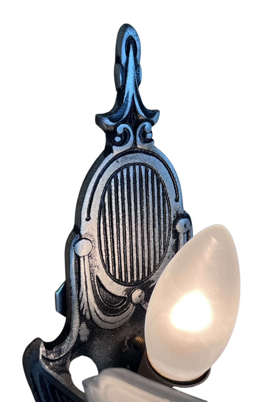 Art Deco Slip Shade Sconces by Globe Lighting in Silver and Black Original Finish #2532