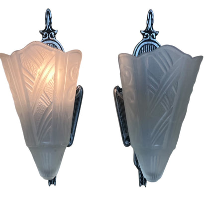 Art Deco Slip Shade Sconces by Globe Lighting in Silver and Black Original Finish #2532