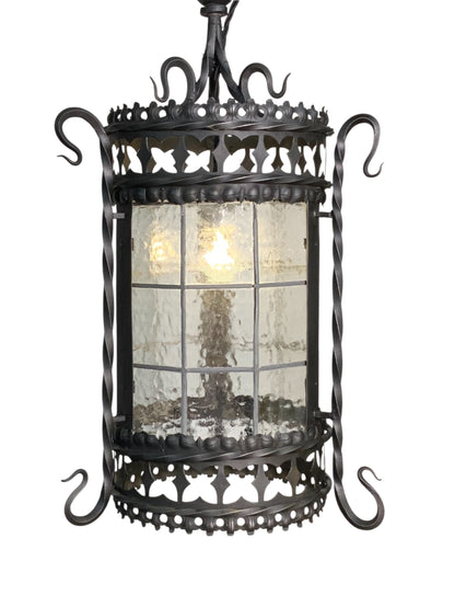 Vintage Spanish Revival Exterior Pendant Light with Original Leaded Glass #2543