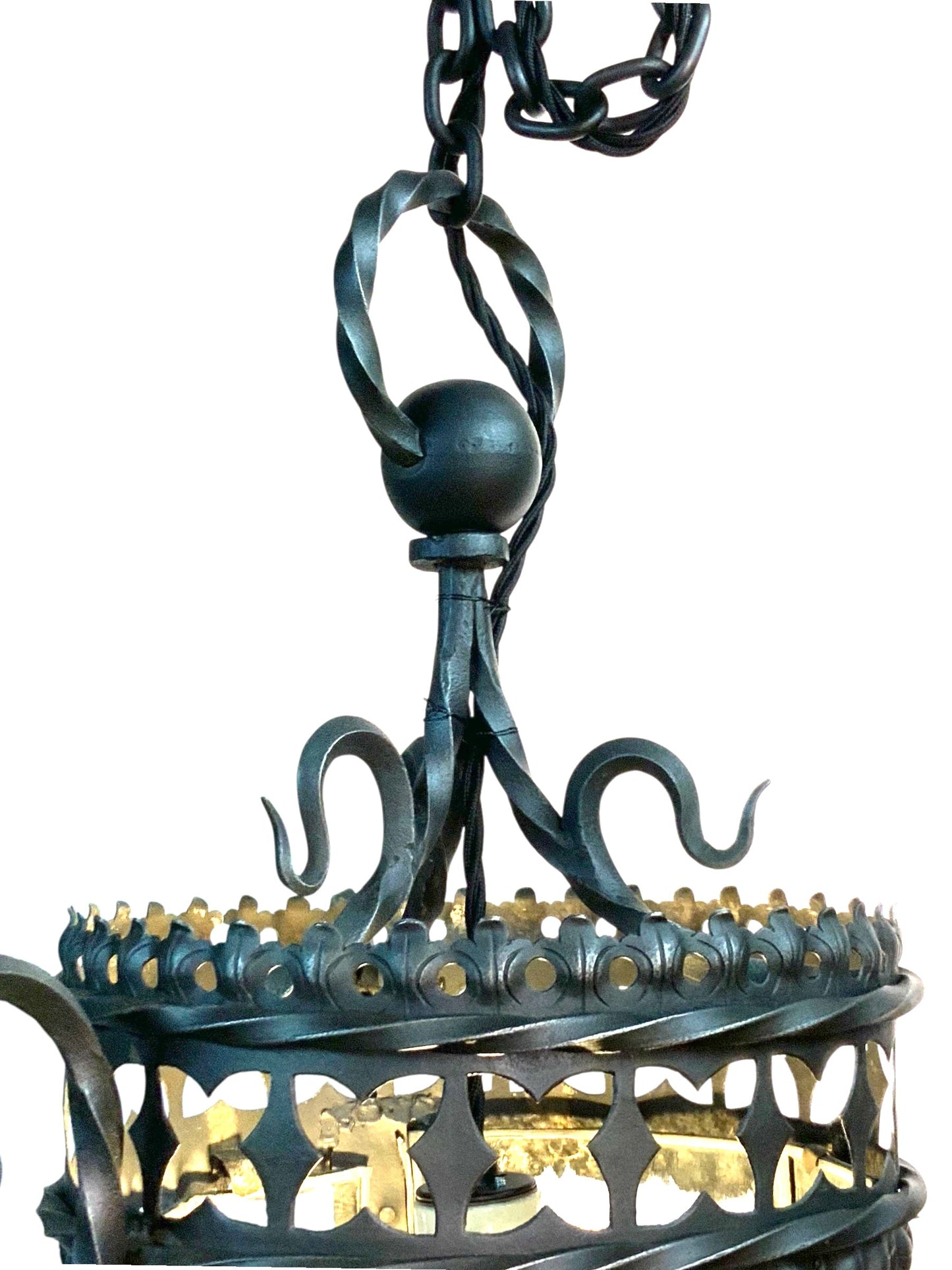 Vintage Spanish Revival Exterior Pendant Light with Original Leaded Glass #2543