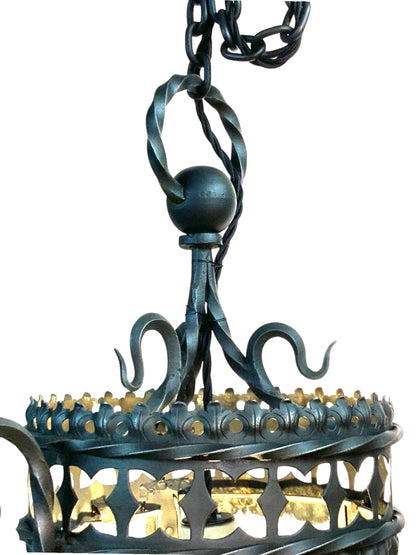 Vintage Spanish Revival Exterior Pendant Light with Original Leaded Glass #2543