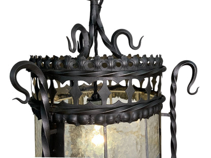 Vintage Spanish Revival Exterior Pendant Light with Original Leaded Glass #2543