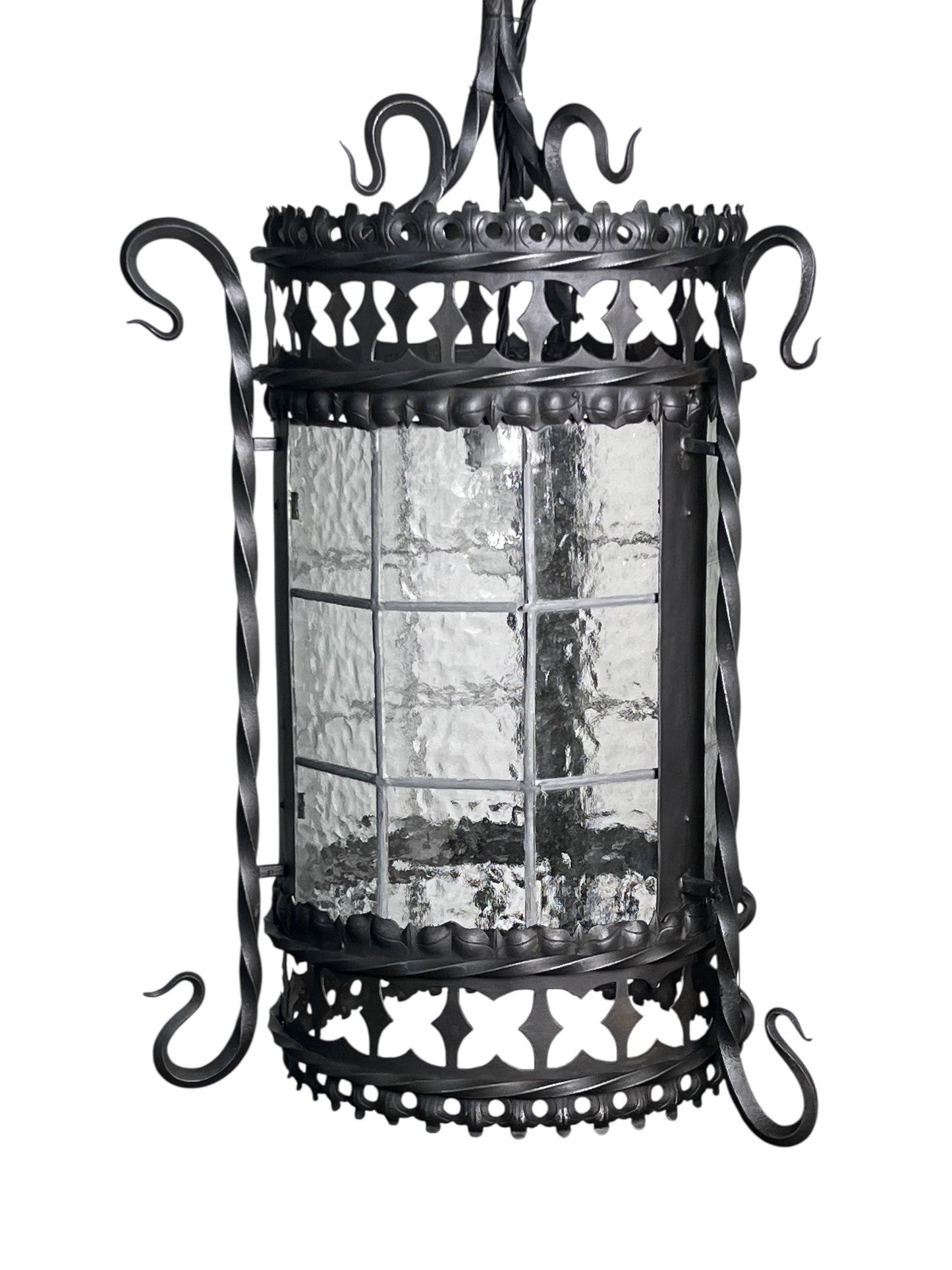 Vintage Spanish Revival Exterior Pendant Light with Original Leaded Glass #2543