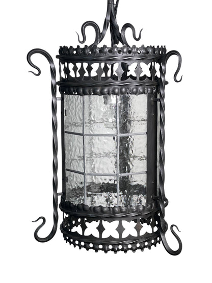 Vintage Spanish Revival Exterior Pendant Light with Original Leaded Glass #2543