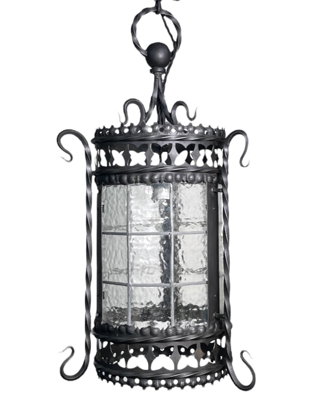 Vintage Spanish Revival Exterior Pendant Light with Original Leaded Glass #2543