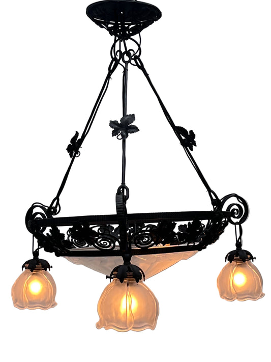 1920s French Art Deco Chandelier with Bunches of Grapes #2554