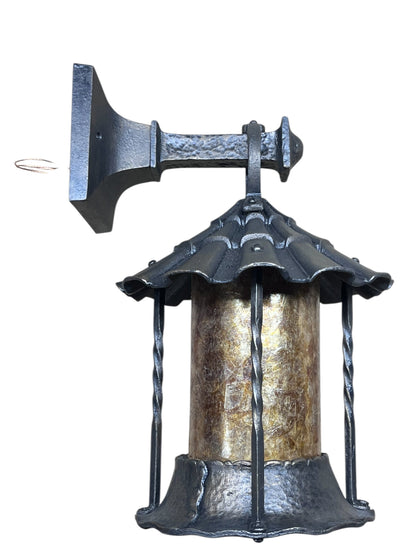 Spanish Revival Outdoor Wall Lantern with Original Glass, Bronze Paint #2559