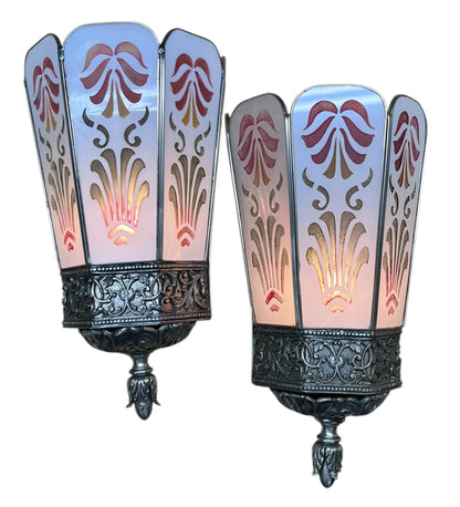 Pair Large 1920s Polychrome Art Deco Wall Sconces #2562
