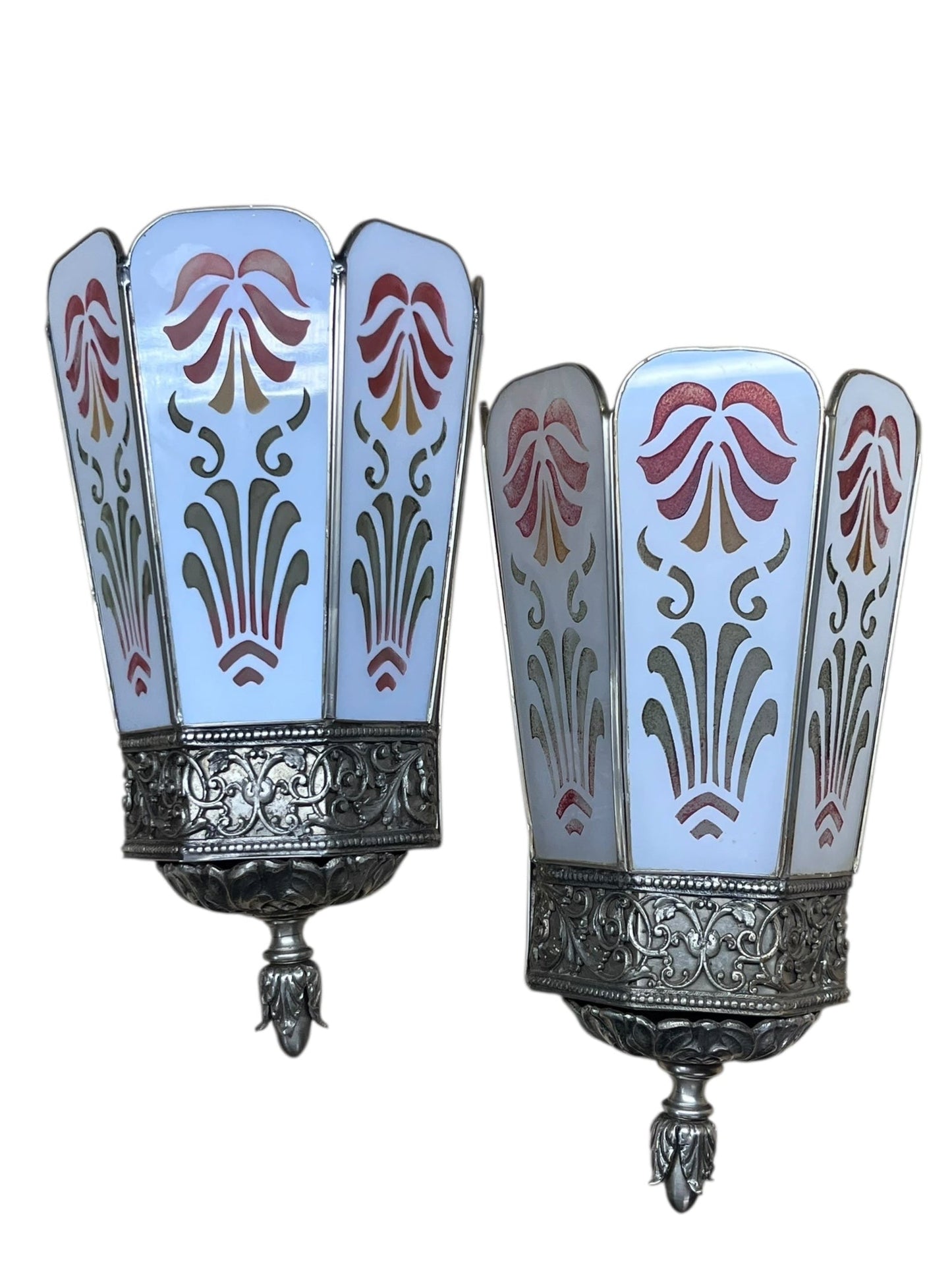 Pair Large 1920s Polychrome Art Deco Wall Sconces #2562